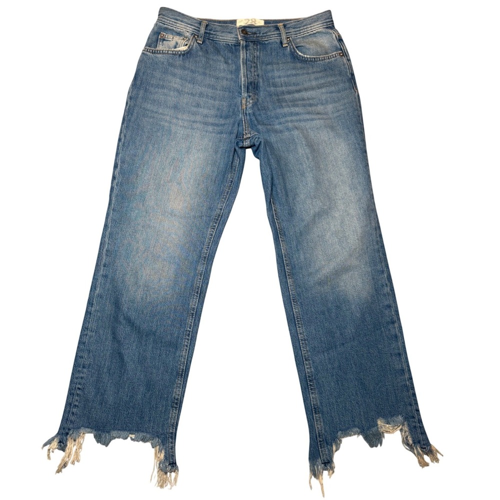 We The Free Free People Twenty Eight Jeans Blue High Rise Shredded Raw Hem‎ 28